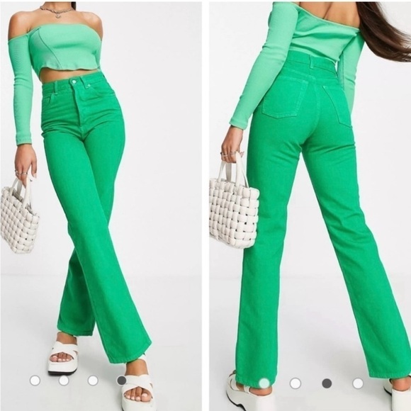 Topshop Denim - Topshop Kort High Rise Bright Green Jeans never worn Size 2 Wide Leg